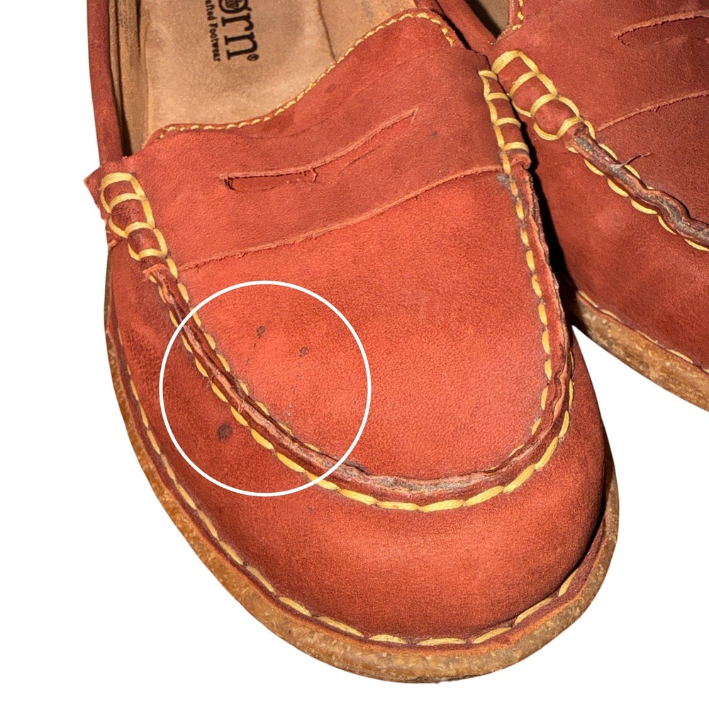 Born Penny Loafer Women 7.5 Pre-Owned Red Leather Contrast Stitching Shoes Boho - Picture 7 of 14